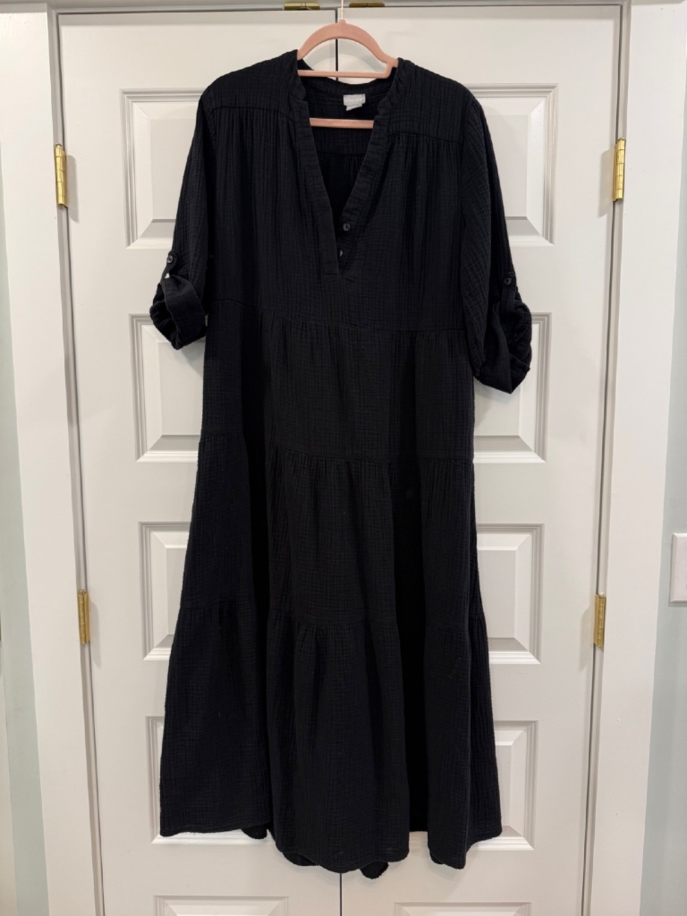 Chico's Cotton Gauze Tiered Dress in Black Size 14 - Picture 3 of 7